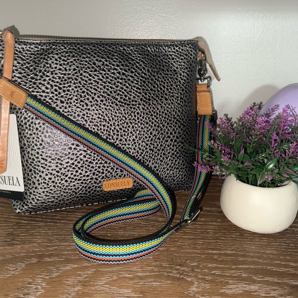 Consuela Black and Brown Crossbody Bag with Textured Leather